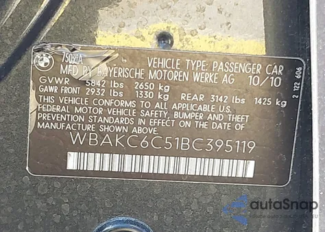 2011 BMW 750I xDrive from USA, damaged, VIN WBAKC6C51BC395119